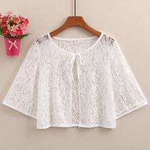 1 chiếc khăn choàng cardigan trang trí cho nữ có dây buộc, dễ mặc, đa năng, thích hợp để đi chơi, tụ tập thường ngày, kết hợp với váy, khăn choàng thời trang - trắng - Xem 8