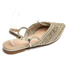 Sandals Plate Tresses à Bout Pointu Avec Bride Réglable – Élégance Estivale Chic - Gold - View 6