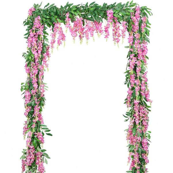 Sinsoledad 2/4pcs Wisteria Artificial Flower Garland - Elegant White & Green Hanging Floral Arrangement For Wedding, Garden, Outdoor Decor, And Ceremonies, Wedding Decoration | Romantic Setting | Plastic Flowers, Flower Decorations