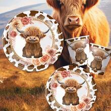 80 Highland Cow Pie Paper Plates, Highland Cow Birthday Party Decorations, Highland Cow Birthday Ornaments, Highland Cow Pie Decorations, Brown Cow Paper Plate Napkins, Highland Cow Dessert Cake Tableware, Western Farm Animal Table Supplies, (24 Guests) - 高地牛 - 查看 8