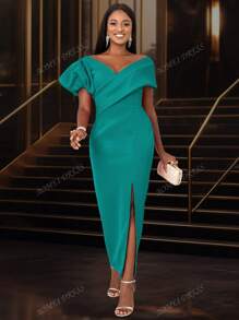Vestido de cóctel con escote en V y abertura frontal sexy para mujeres, atuendo para citas, fiestas, bodas, dama de honor, graduación, invitado a boda