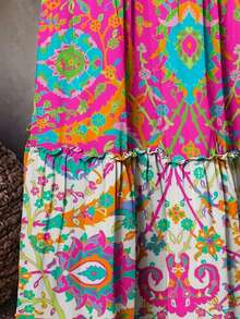 Váy chắp vá họa tiết Paisley và hoa in kỹ thuật số rực rỡ thời trang dành cho nữ, vải polyester, không co giãn, viền xếp ly, có thể giặt bằng máy, váy đi biển mùa hè thường ngày - Nhiều màu - Xem 4