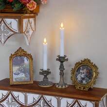 3/6/12支装浪漫LED无焰蜡烛，带烛台和遥控器 - 可调光闪烁火焰，白色滴蜡，定时器，营造温馨约会之夜、婚礼和节日氛围 - 白色 - 查看 4