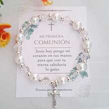 Pulseras ajustables Recuerdo Primera Comunión Cristal y Perla Blanca con bolsita de celofán - BLANCO 20PIEZAS - Ver 3