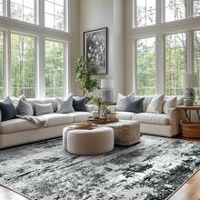 Area Rugs, Modern Abstract Washable Rug For Living Room, Stain Resistant Non-Shedding Distressed Area Rug With Non Slip Backing For Bedroom - Đen và trắng - Xem 8