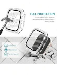 2 In 1 Glass Case Bling Stretchy Watch Bands Compatible With Apple Watch Band 40mm 41mm 42mm 44mm 45mm 46mm Compatible With IWatch Series 11 10 9 8 7 6 5 4 3 SE, Adjustable Nylon Wristband With Shiny Bling Diamond Rhinestone Cover Case For Women Girls