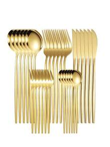 5 pièces/60 pièces/90 pièces/100 pièces Set de couverts en acier inoxydable plaqué or, couteau, fourchette, cuillère poli miroir, convient pour mariage, hôtel, restaurant, cuisine, fête, cadeau de Noël, fournitures scolaires
