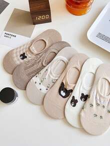 5Pairs Women's Bear&Floral Pattern Invisible Socks Sneaker Socks For Daily Wear,Suitable For Spring&Summer - Multicolor - View 6