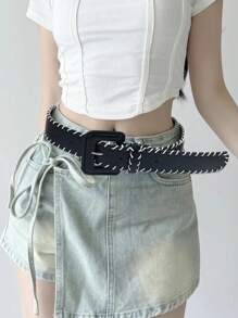 1pc Retro Street Style Woven Belt, Versatile Design For Women's Jeans