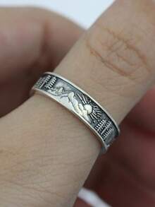 Retro Fashionable Bestseller Simple Sunset Snow Mountain Pine Tree Medieval Men's Ring, Versatile For Engagement, Wedding, Date, Travel, Anniversary, Christmas Gift