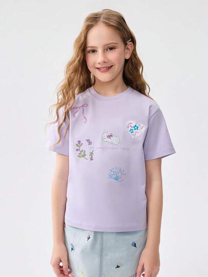 Balabala 女童速干卡通T恤，柔软时尚夏季服装