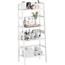 White Ladder Bookcase 4-Tier Ladder Shelf Freestanding Bamboo Storage Shees For Living Room Bathroom Kitchen - White - View 1