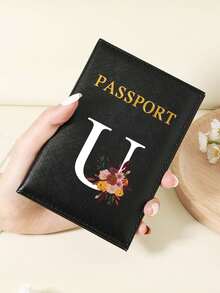 1pc A-Z 26 Letters Fashionable Letter Print Stylish Burgundy Passport Cover, Premium PU Leather Passport Wallet With Multi-Card Pockets For Credit Cards, Boarding Passes, And IDs Graduation - Burgundy - View 116