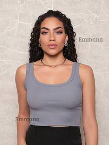 Kit 2 Cropped Canelado Regata Feminino Blusa Básica Camiseta Curta Croped Casual - Cinza/Vermelho - Visão 3