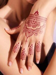 2 tờ hình xăm hoa Henna dán hình xăm tay màu nâu chống thấm nước cho phụ nữ tiệc tùng thiết kế Mehndi - màu nâu - Xem 3