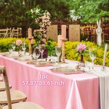 1pc Elegant Pink Satin Tablecloth, Romantic Polyester Rectangle Tablecloth Suitable For Valentine's Day, Wedding, Holiday, Birthday Party, Banquet, Great For Creating A Festive And Sophisticated Atmosphere, Wedding Decoration
