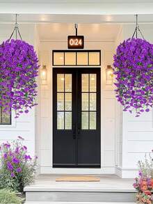2pcs/4pcs/6pcs/8pcs Hanging Artificial Silk Flower Vines & Eucalyptus Leaves, UV-Resistant, Suitable For Wedding, Porch, Living Room, Office Wall, Yard, Bookshelf, Home Decor - Purple - View 6