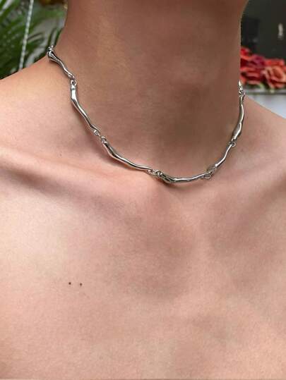 1pc Unisex Cool Minimalist 3D Wavy Twisted Design Necklace, For Daily Wear, Dates, Gifts