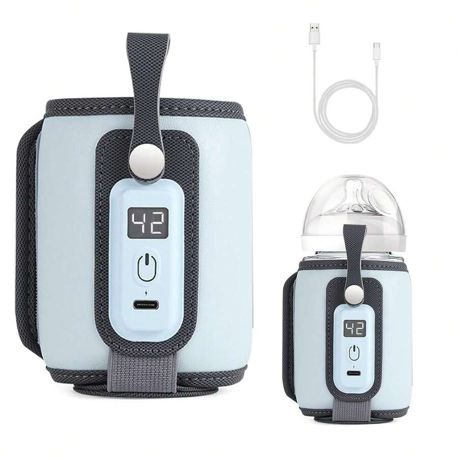 Calentador de Biberones Portátil, Calentador de Biberones Eléctrico 5 Configuraciones de Temperatura Pantalla LCD Calentamiento Rápido Calentador de Biberones de Leche de Viaje - Celeste - Ver 1