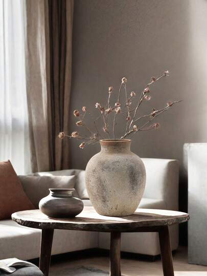 1 st rustik vintagevas i keramik, lämplig för japansk stil, blomdekor i lantlig stil, elegant vasdekoration i entrén, heminredning, rumsinredning, glasvas