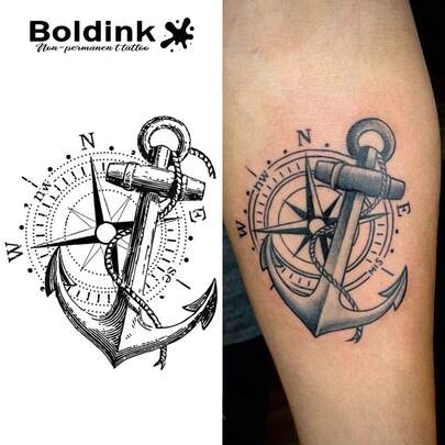  Boldink 非永久性纹身技术，锚式设计，自然逼真的纹身效果，防水且易于粘贴，持续 1-2 周，令人愉悦的纹身体验，无需残忍的纹身贴纸