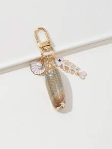 1pc Natural Asymmetrical Seashell & Fish Bone Designed Bag Charm/Accessory Summer Beach - Khaki - View 2