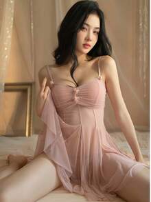 Pink Sexy Lingerie, Sheer Strapless DressRomantic Nightgown For Women, Comfortable Valentine's Day Special - Hồng - Xem 2