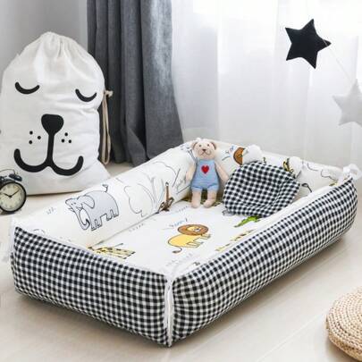 Foldable Baby Crib Co-Sleeper, Portable High Edge Protective Infant Bed, Nursing & Parent-Child Bed, Anti-Pressing Sleep Bed