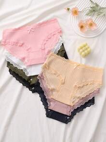 7pcs/Pack Women's Romantic Ribbed Bow Cotton Underwear, Casual Sports Panties - Multicolor - View 3