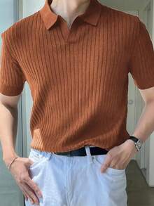 Men's Summer Solid Color Knitted Shirt - Camel - View 1
