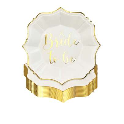 10Pcs/30Pcs-Pack 7inch Bridal Shower Dessert Paper Plates,Golden Foil Scalloped Edge Disposable Cake Plates For Engagement Party,Bride To Be Party Wedding