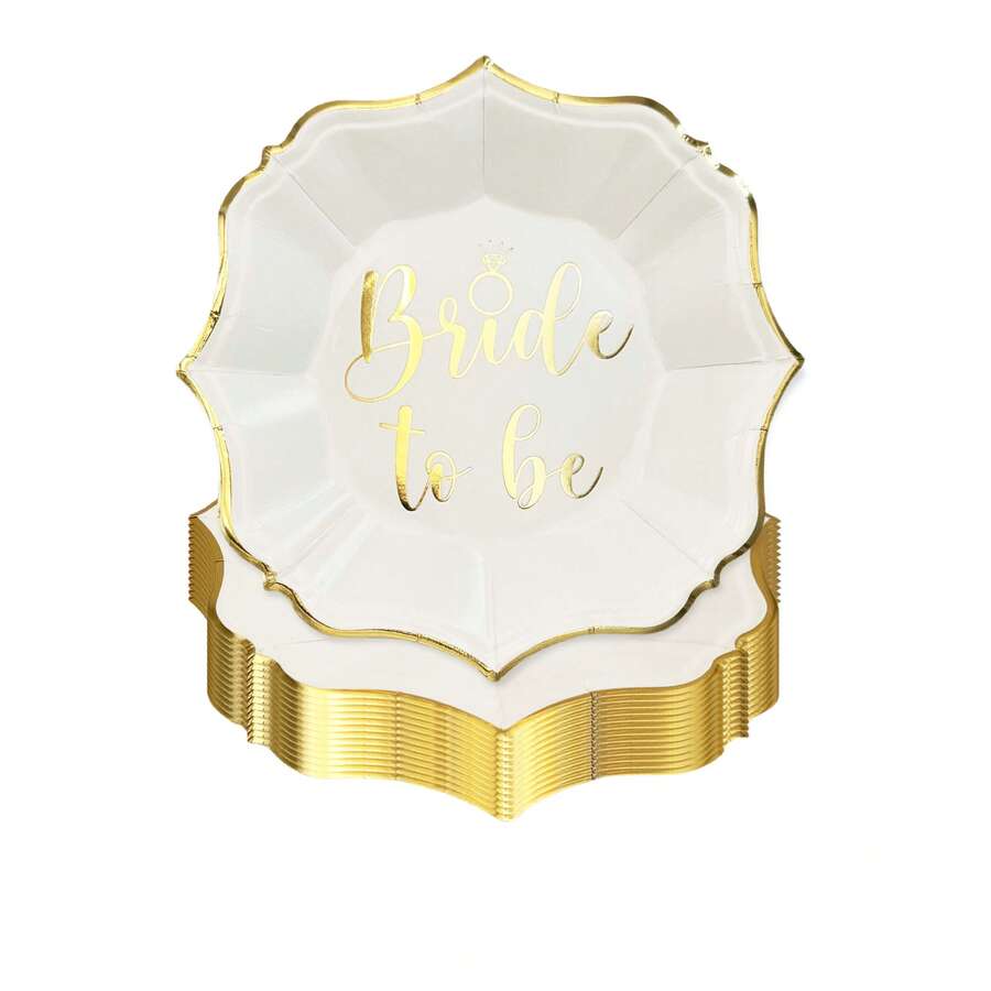10pcs/30pcs 7-Inch Bride Gift Dessert Paper Plates, Gold Foil Scalloped Edge Disposable Cake Plates, Suitable For Engagement Party, Bridal Shower And Wedding