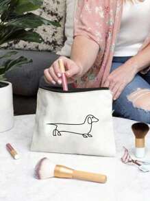 Simple Line Dachshund Puppy Cosmetic Bag - Large Capacity Travel Cosmetic Bag, Used For School Cosmetic Bag Back To School, Portable Zippered Women's Cosmetic Bag, Storage Bag, Perfect Gift For Couple And Family, Holiday Gift, Good Gift For Classmates, Friends, Bridesmaids, Sisters, Single Hand Bag Cosmetic Bag,For Holiday Beach, Bathroom Collection, Bedroom Collection, Large Capacity