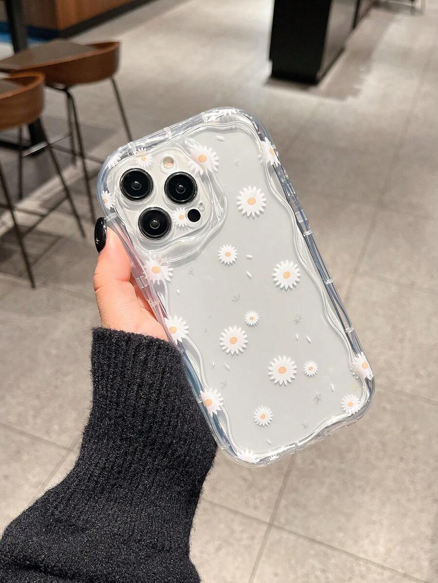 1pc Transparent Floral Phone Lanyard Strap, Compatible With Apple Phone Case, Anti-Drop - Clear - View 1