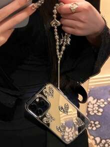 Luxury Glossy 3D Meteorite Texture Plating Silver Heart Bracelet Cute Phone Case Compatible With Iphone 16 15 14 13 12 Pro Max 14 15 Plus 11 Lens Protection Cover Waterproof Shockproof Anti-Fall Scratch Resistant - Mirror Heart - View 2