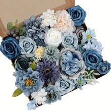 Vintage Dusty Blue Artificial Flowers Bouquets Box Set For DIY Bridal Wedding Decorations, Perfect For Weddings, Engagements, Home Decor & Special Occasions Like Valentine's, Mother's Day & Birthdays, Fake Floral Arrangements For Party Table Centerpieces Home Decor Indoor Outdoor And Youngsters Shower Decorations, Festive Flower Arrangement, Summer Gifts Beach Back To School School Supplies Room Decor