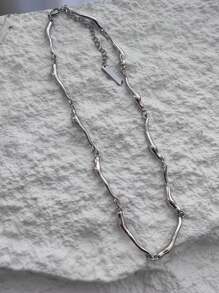 1pc Unisex Cool Minimalist 3D Wavy Twisted Design Necklace, For Daily Wear, Dates, Gifts