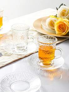 1 Set, Turkish Tea Cup And Saucer Set, Middle Eastern Retro Glass Tea Cups And Coffee Cups, Includes 6 Cups And 6 Saucers, Slim Waist Design With Thick Bottom To Prevent Tea From Getting Cold, Suitable For 6 People - Transparent - View 7