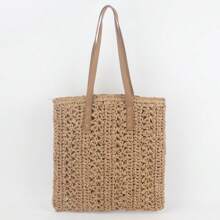 1 bolsa feminina feita à mão, grande capacidade, nova bolsa de ombro moderna com cores contrastantes, bolsa tote de palha versátil para deslocamento diário. Adequado para festas, reuniões, presentes, presentes de aniversário e deslocamentos diários