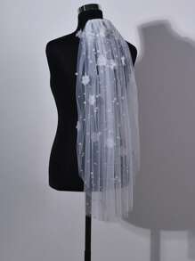 1pc Single Layer Bridal Veil Flower & Pearl Decor Hair Comb, Minimalist & Romantic Design, For Wedding & Occasions
