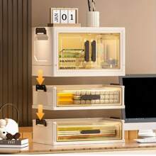 1pc Foldable Large Capacity Makeup Storage Cabinet, File Storage Box, Large Capacity Drawer Storage Box, Transparent Drawer Cabinet, Suitable For Storing Cosmetics, Skincare, Files And Books