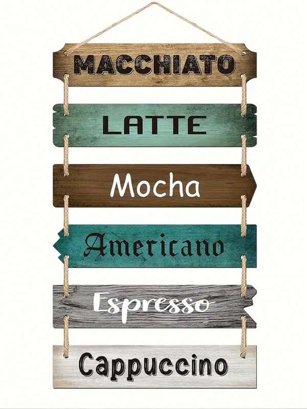6pcs 2D Flat Retro Coffee Sign, Bar Decor, Cafes Decor, Farmhouse Wooden Hanging Decor, Large Rustic Wood Kitchen Wall Decor Coffee Station Decor, Wall Pediments Decorative Signs Plaques For Home And Cafes