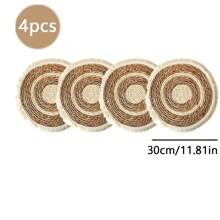 1 pieza /4 piezas /6 piezas Posavasos o manteles individuales redondeados con flecos de estilo bohemio tejidos a mano de manera natural, adecuados para restaurantes, decoración de bodas