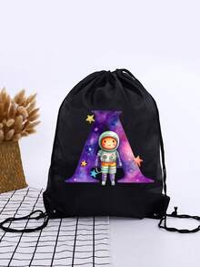1pc A-Z Astronaut Pattern Letter, Outdoor Sports Bag, Outdoor Football Backpack, Basketball Backpack, Boys Girls Outdoor Sports Hiking Backpack, Large Capacity Lightweight Drawstring Bag - Multicolor - View 3