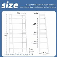 White Ladder Bookcase 4-Tier Ladder Shelf Freestanding Bamboo Storage Shees For Living Room Bathroom Kitchen - White - View 3