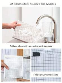 Super life 1 件带盖子和手柄的拉链衣服织物收纳盒，耐用大容量篮子，用于衣服、毯子、被子、玩具、家用衣柜整理器、节省空间的衣柜整理器 - 白色格子 - 查看 2