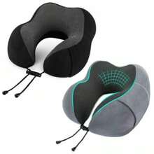 Memory Foam Travel Pillow Neck Support Cushion Without Carry Bag Ear Plugs Mask - Gray - View 2