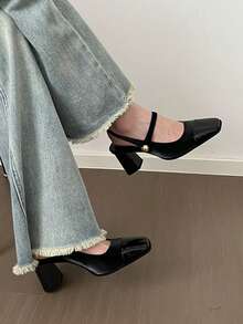 Vintage Square Toe French Style High Heel Sandals, Fashion Peep-Toe High Heels Shoes For Women, Sexy Elegant Mary Jane Pumps With Chunky Heel, Backless Hook-And-Loop For Dating, Bridesmaid, All Season