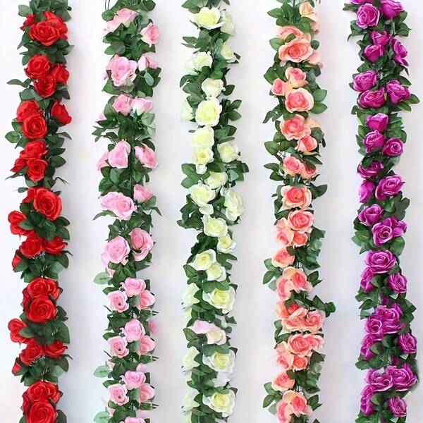 2pcs 230cm Artificial Rose Flower Vines Fake Floral Garland Rose Ivy Rattan Faux Silk Rose Plant With Greenery Leaves Backdrop For Home Decor,Room Decor,Garden Decor,Wall Decor,Indoor Outdoor Decor, Bedroom Decor,Wedding Decoration,Table Decoration,Party Decorations,Halloween Decoration,Birthday Decoration,Autumn Decor