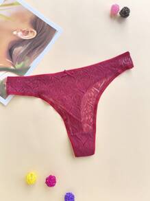 5pcs/Pack Plus Size Women's Soft Lace Thong Panties, Sexy Seamless Underwear